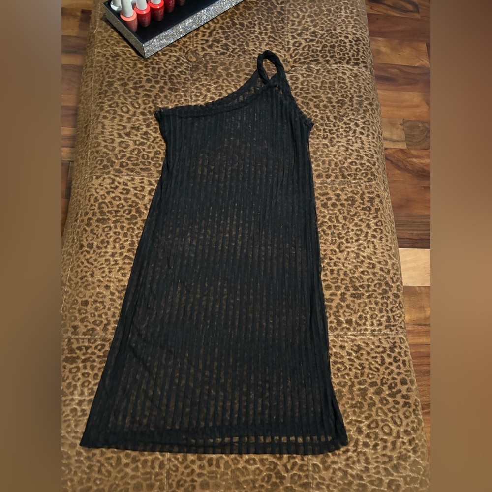Fashion Nova Black Sheer One-Shoulder Coverup